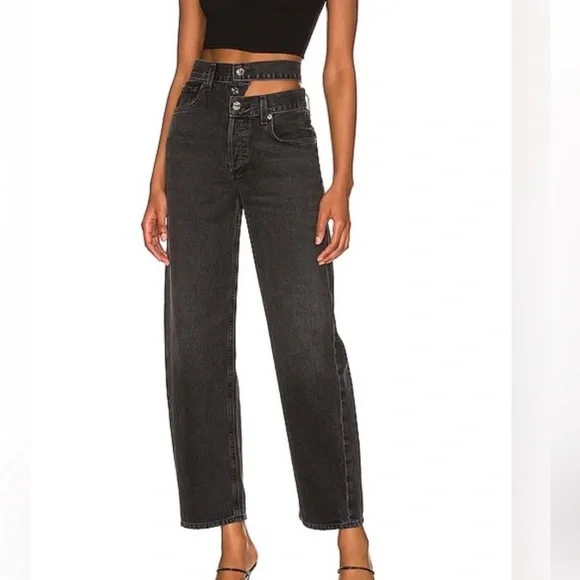 NWOT Agolde Broken Waistband Black Organic Cotton Denim Jeans Women's Size 33 - Picture 1 of 8